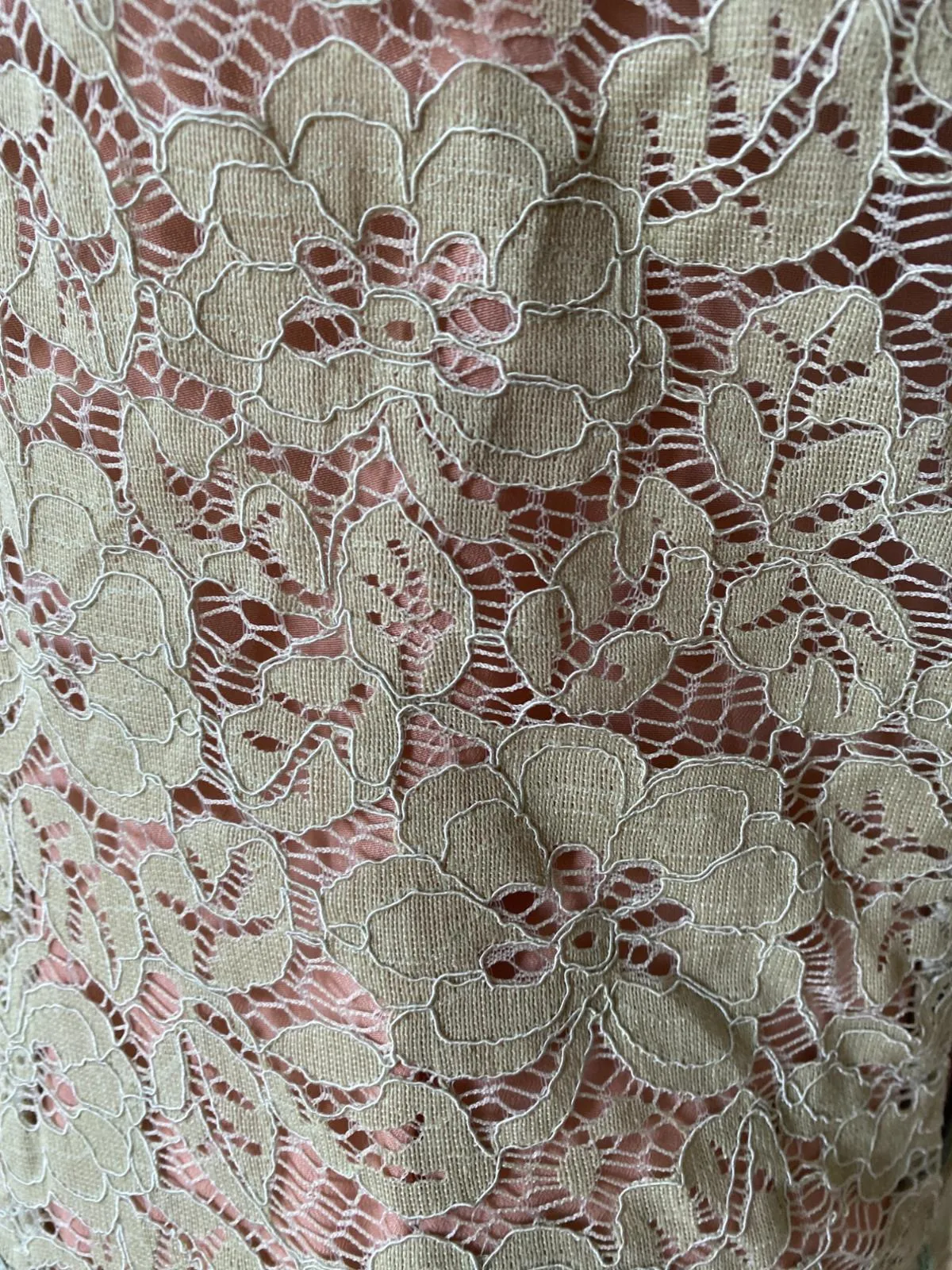 HANSEN & GRETEL Lace Midi Dress | Sz 1, Nude Slip, V-Neck, Party/Cocktail Dress