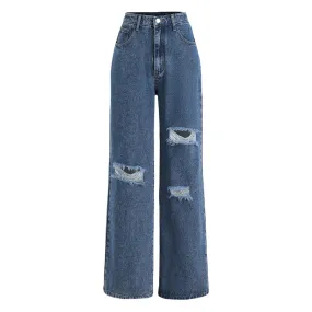 High Waist Wide Leg Ripped Jeans