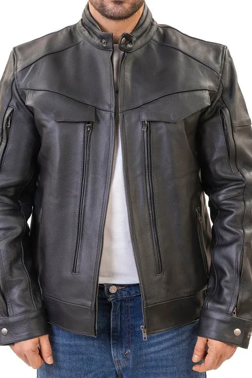 Huxley Black Motorcycle leather jacket with Storage pockets