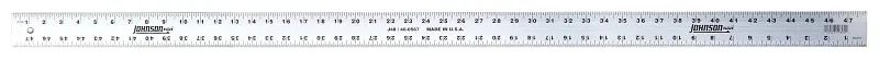 Johnson COLORmaxx Series J48 Straight Edge Ruler, 1/8, 1/16 in Graduation, Aluminum, Clear, 2 in W :EA: QUANTITY: 1