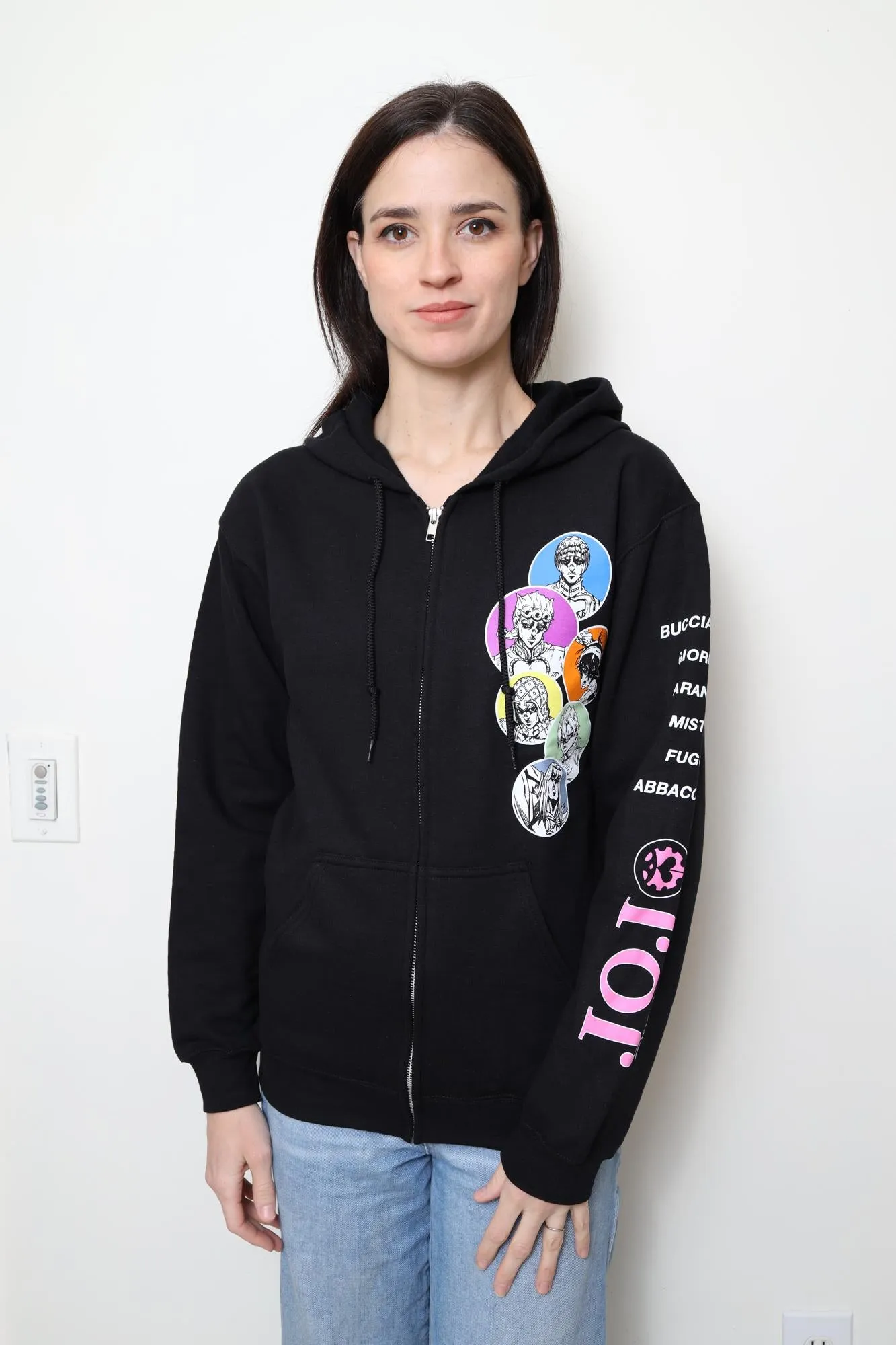 JoJo's Bizarre Adventure Character Bubbles - Front Back & Sleeve Print - Licensed Adult Zip Up Hoodie