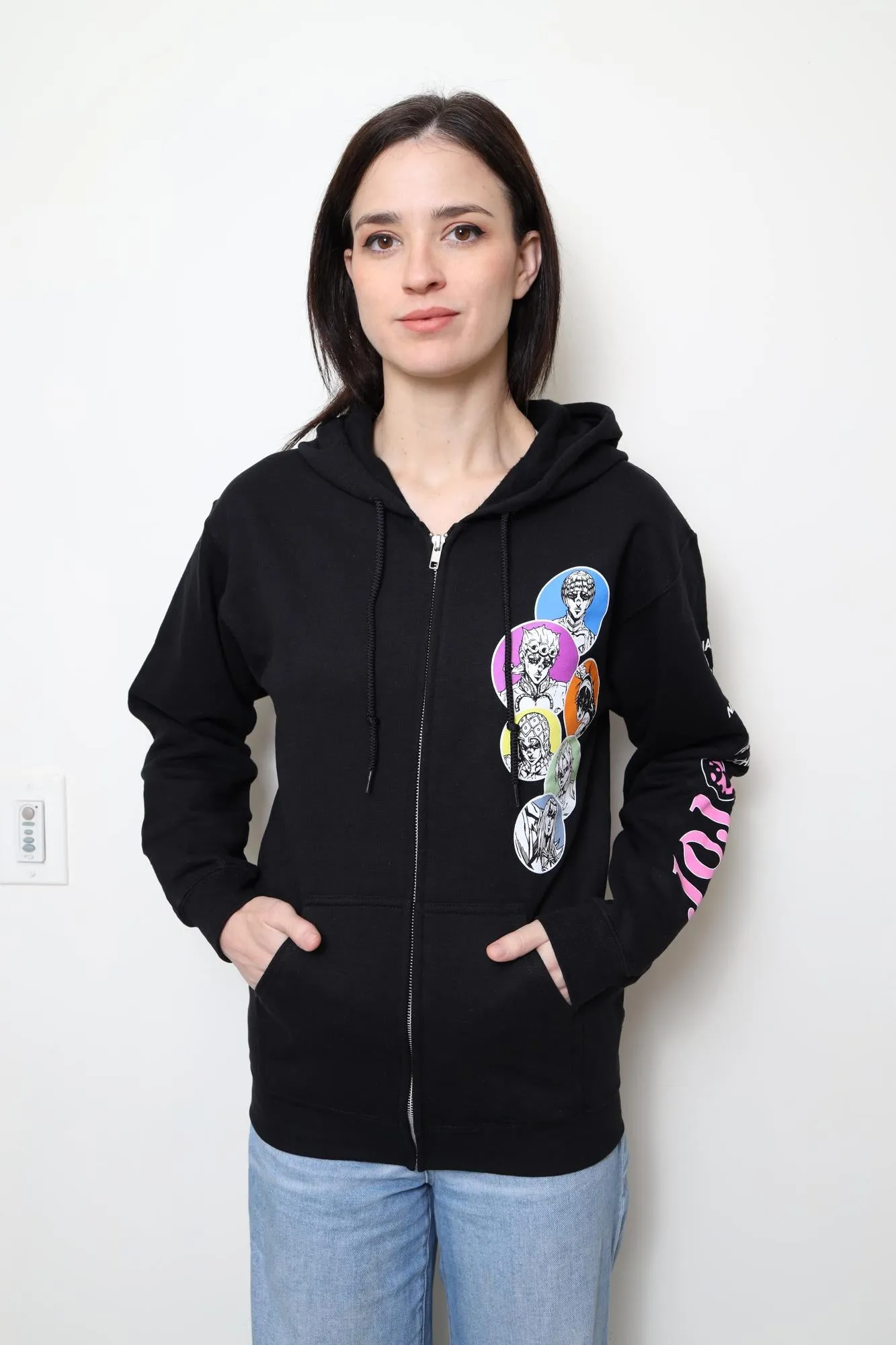 JoJo's Bizarre Adventure Character Bubbles - Front Back & Sleeve Print - Licensed Adult Zip Up Hoodie