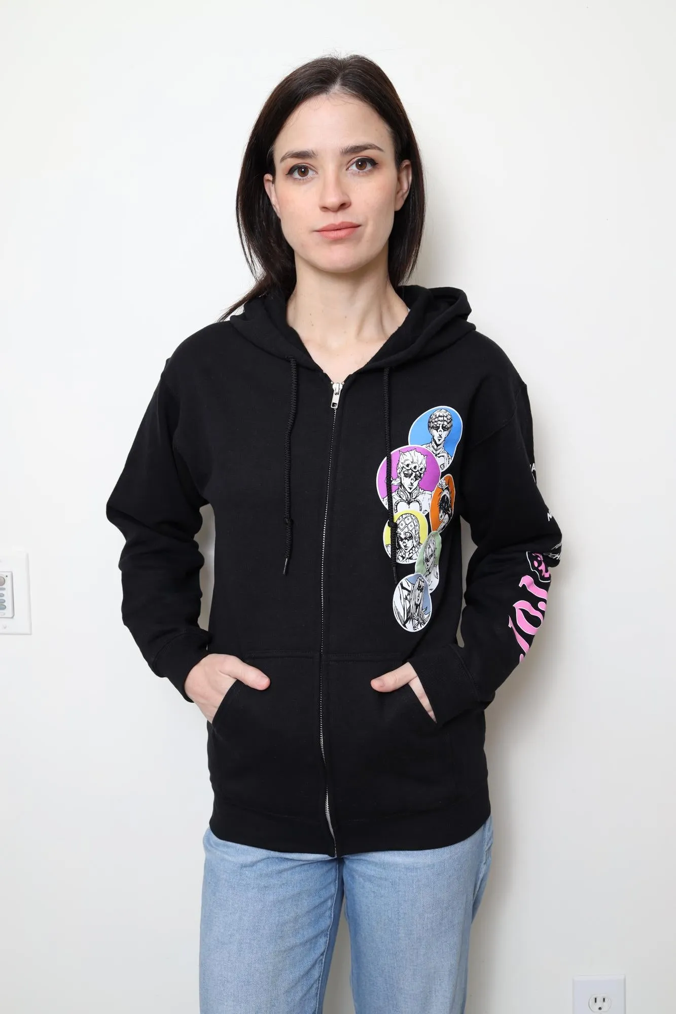 JoJo's Bizarre Adventure Character Bubbles - Front Back & Sleeve Print - Licensed Adult Zip Up Hoodie
