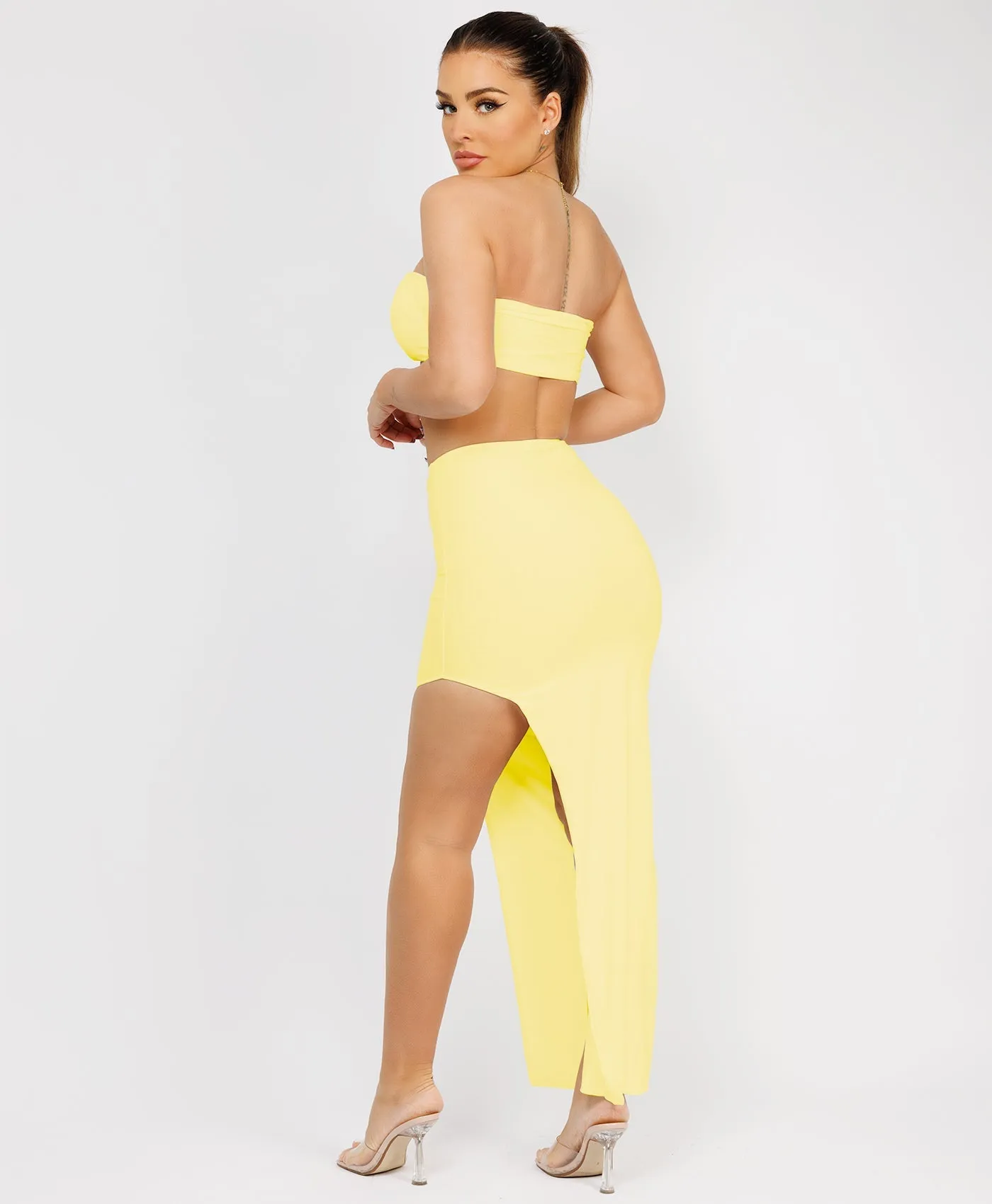 Lemon Maxi Skirt Bandeau Co Ord With Gold Buckle