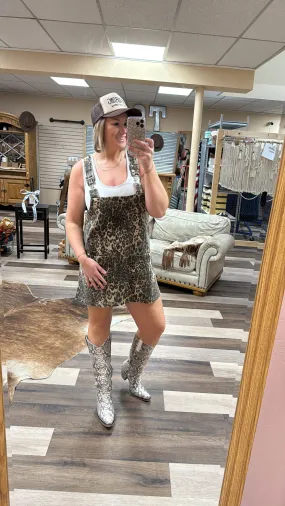 Leopard mini overall dress