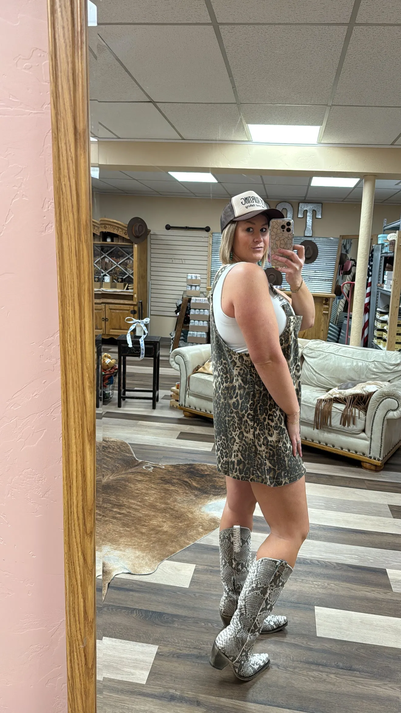Leopard mini overall dress
