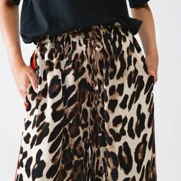 Leopard Straight Pants with Red Stripes Down the Sides