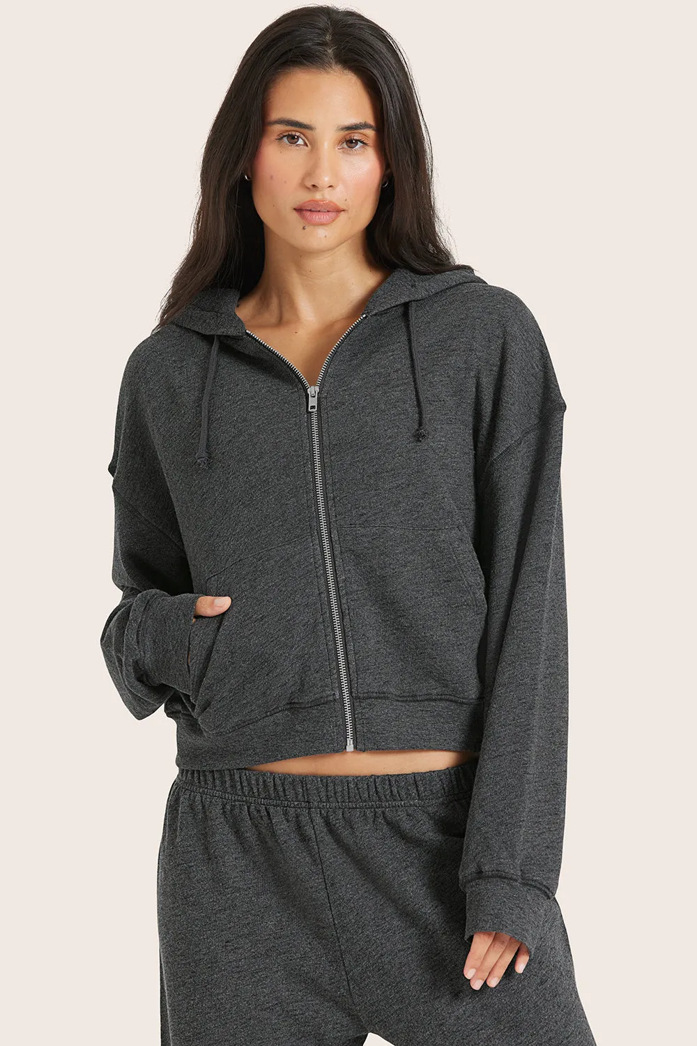 LIGHTWEIGHT SWEATS CLASSIC ZIP HOODIE - PEPPER HEATHER GREY