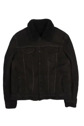 Men's ALLSAINTS Black Shearling Leather Sherpa Trucker Sheepskin Jacket Size XL