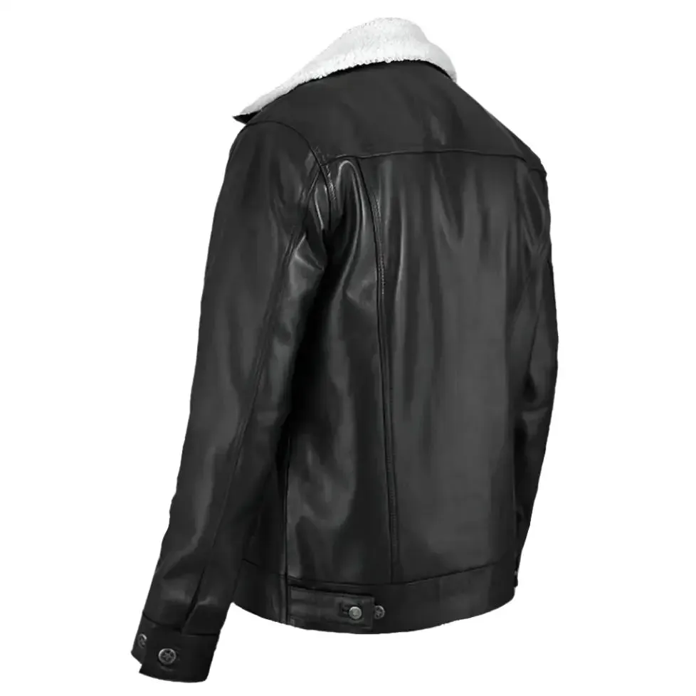 Men's Black Shearling Leather Aviator Jacket - Warm & Stylish