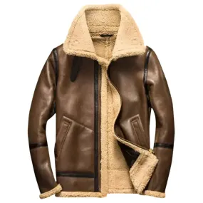 Men's Brown Bomber Shearling Jacket - Warm & Classic
