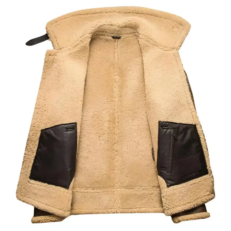 Men's Brown Bomber Shearling Jacket - Warm & Classic