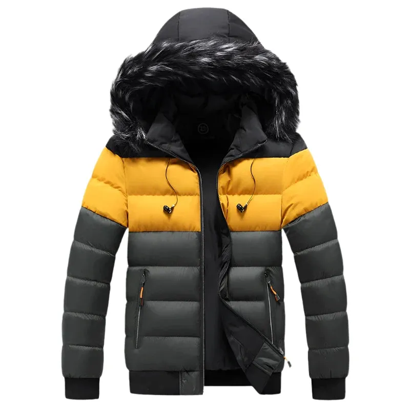 Men's Winter Parka Jacket - Thick, Waterproof, Windproof Coat with Fur Collar Hood, Casual Warm Outerwear