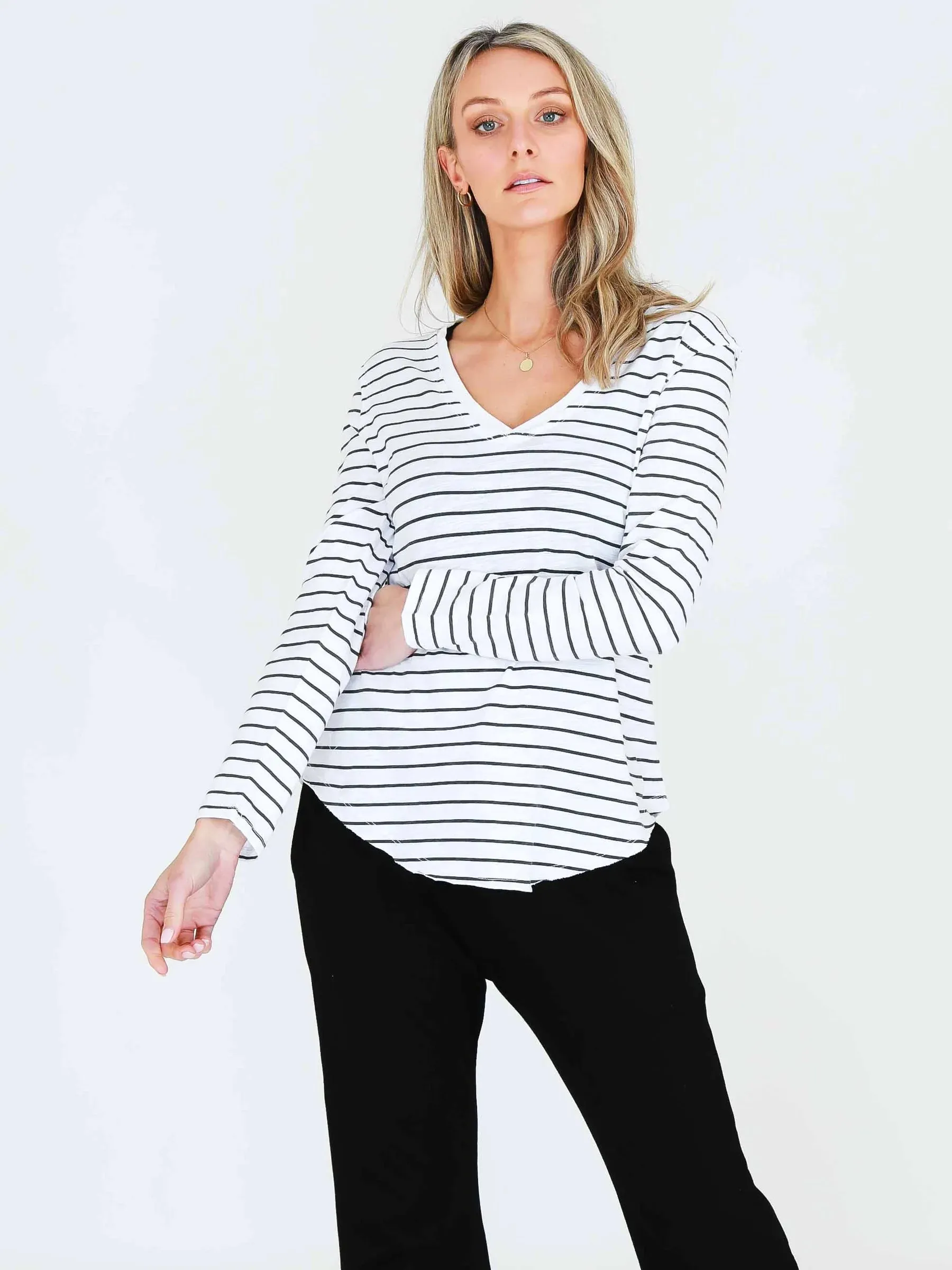 Nora Long Sleeve V Neck Tee