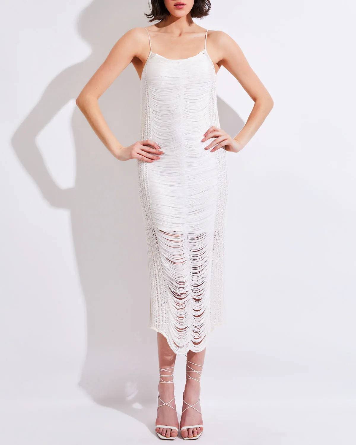 PatBo Draped Fringe Maxi Dress