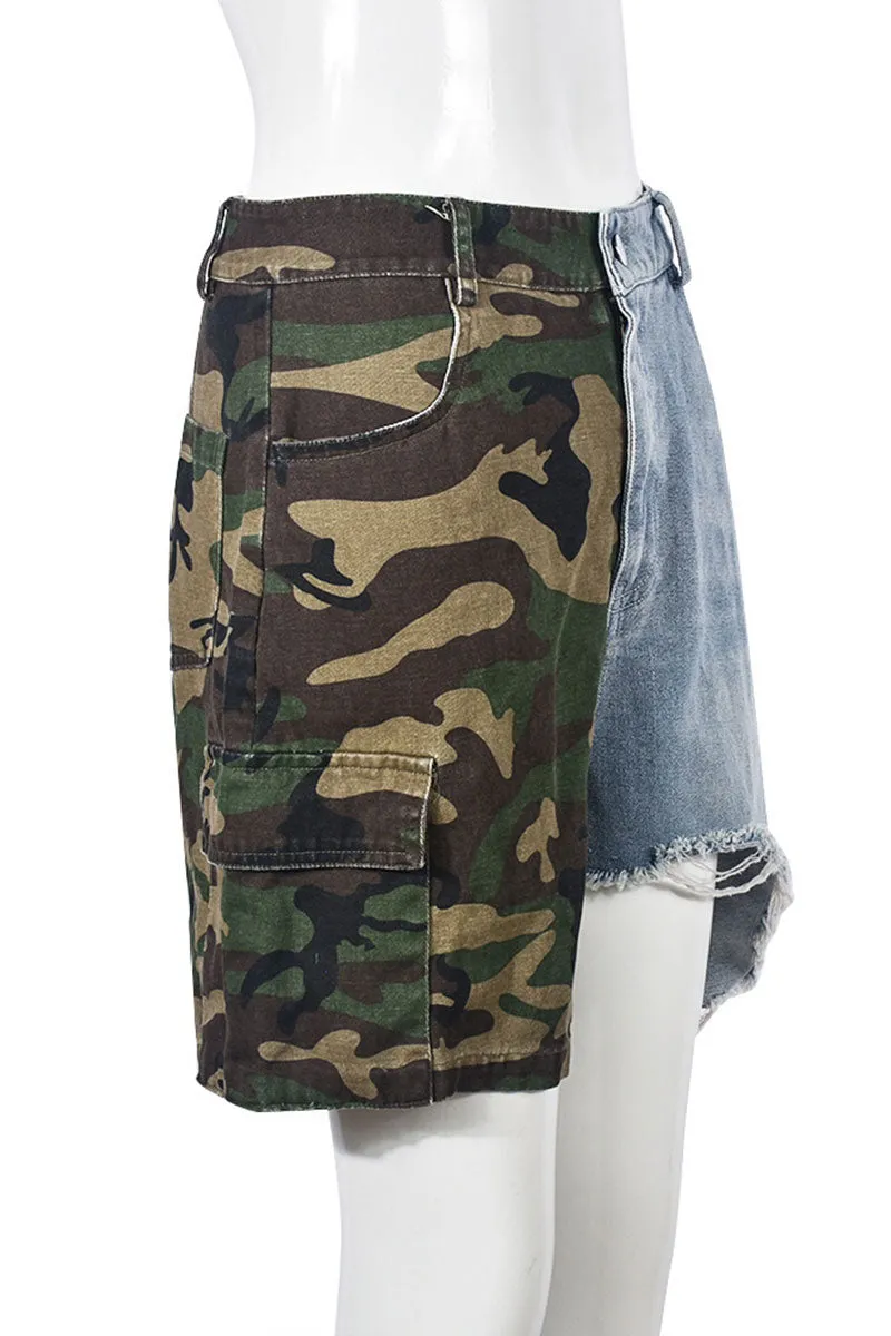 PE532 Camo Mixed Denim Shorts