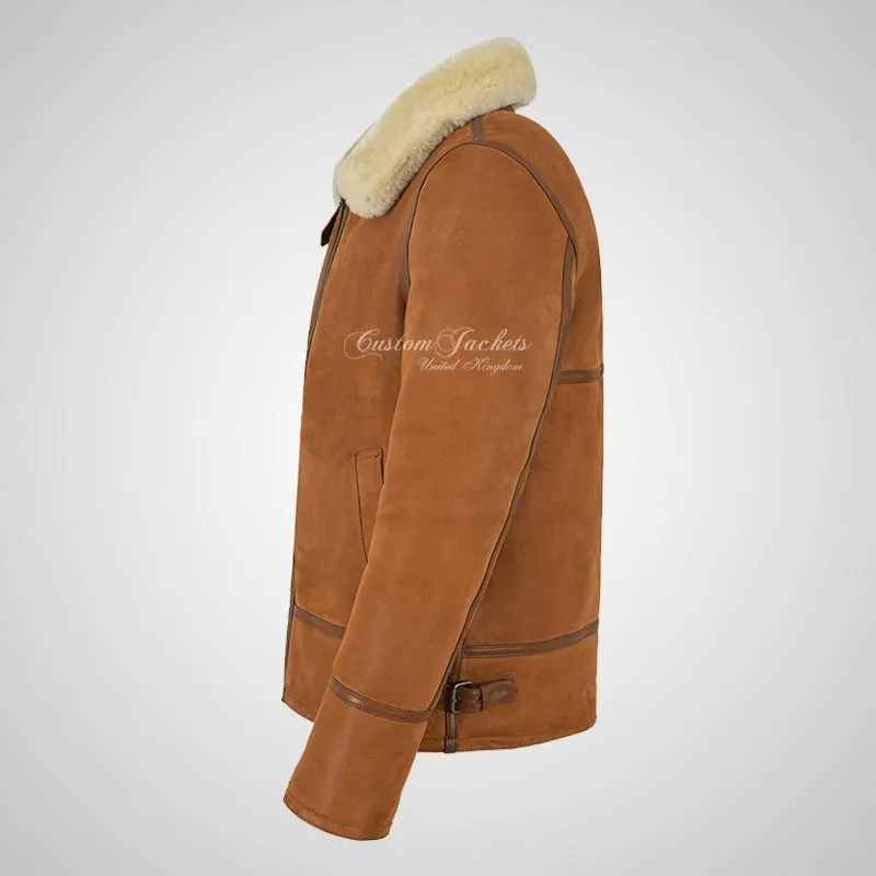PEDLAR Men's Shearling Sheepskin Aviator Jacket Tan Color