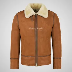 PEDLAR Men's Shearling Sheepskin Aviator Jacket Tan Color