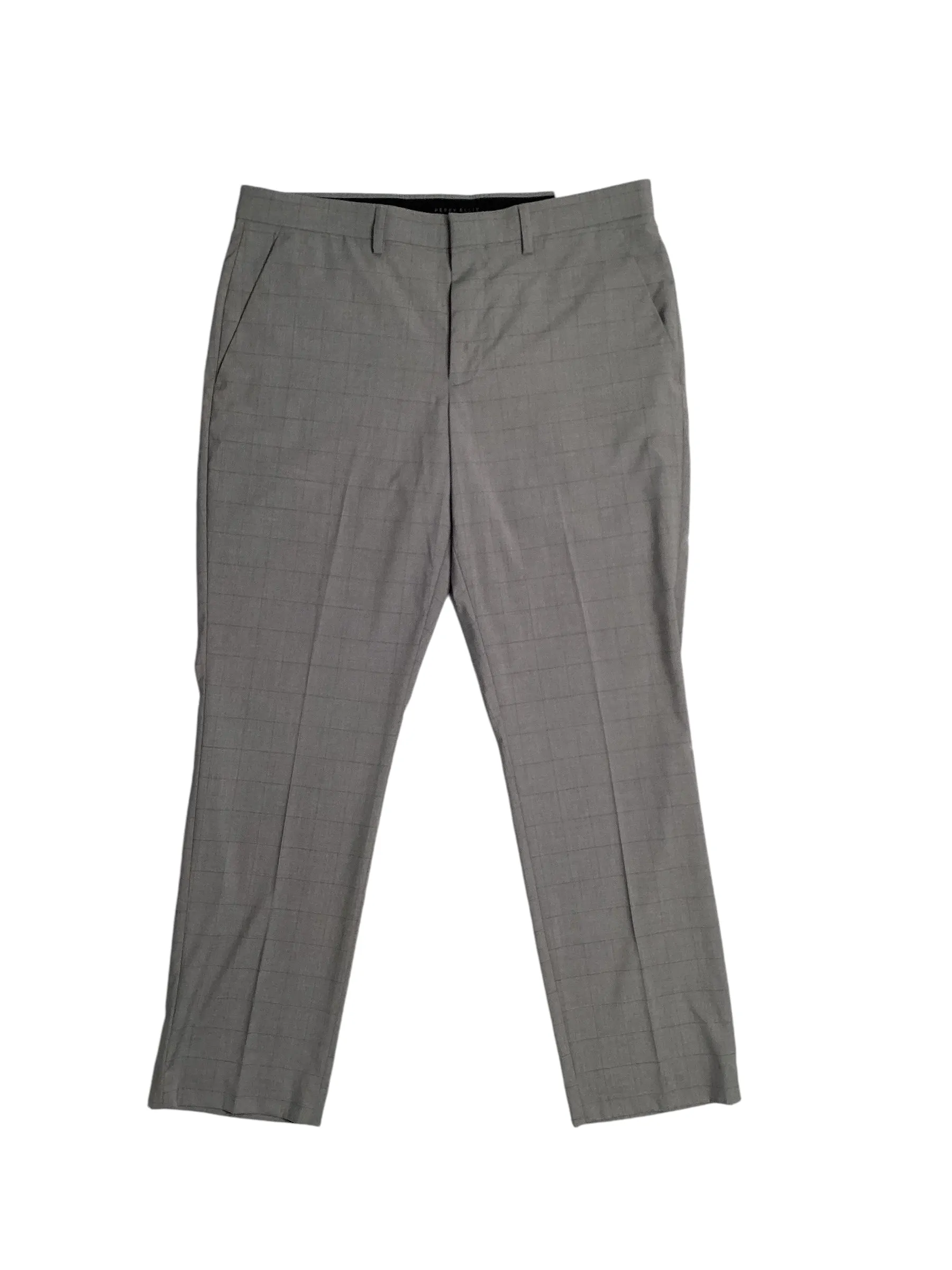 Perry Ellis Portfolio Mens Slim fit Dress Pants 38 / 30 Grey Check Stretch