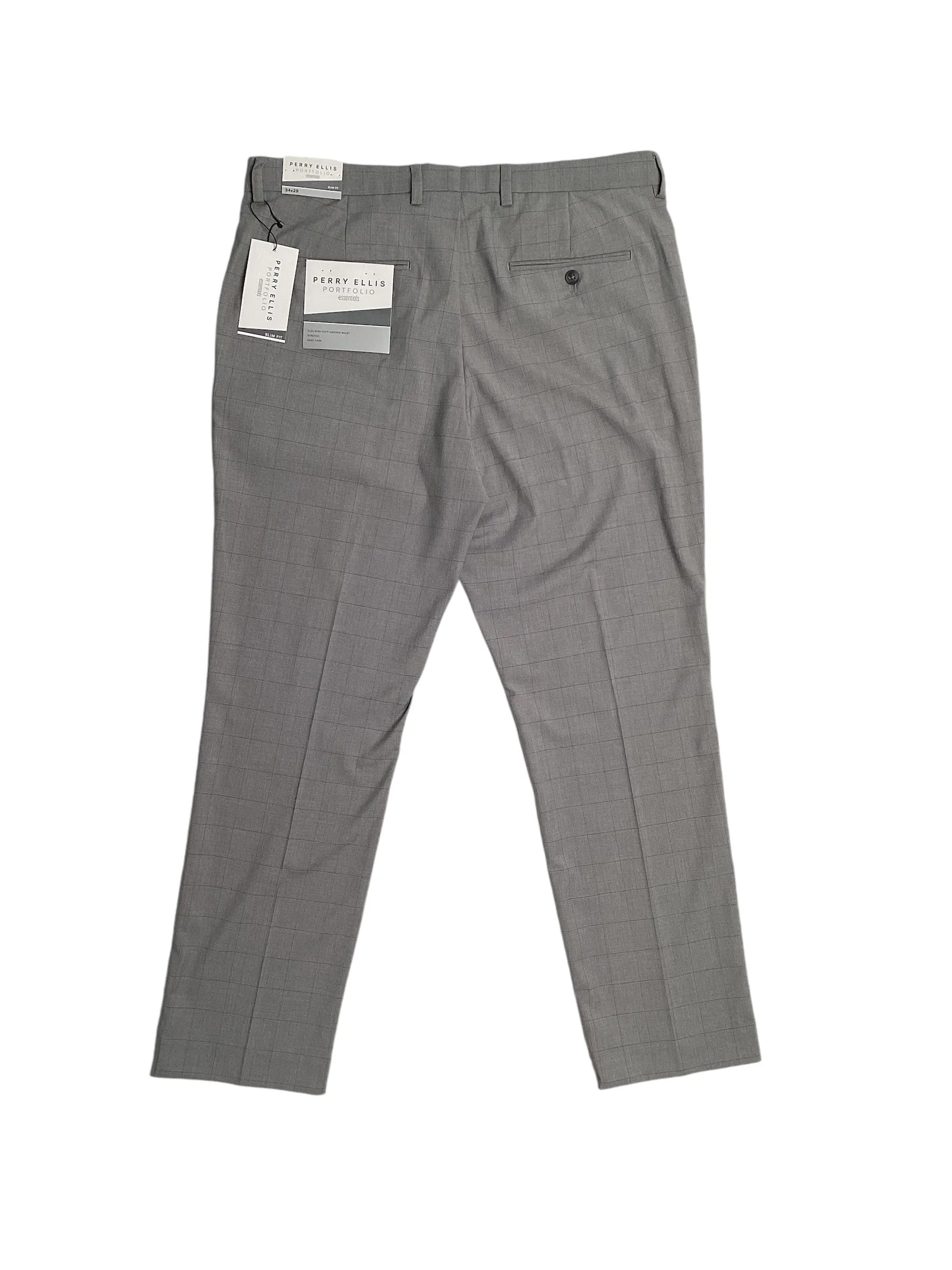 Perry Ellis Portfolio Mens Slim fit Dress Pants 38 / 30 Grey Check Stretch