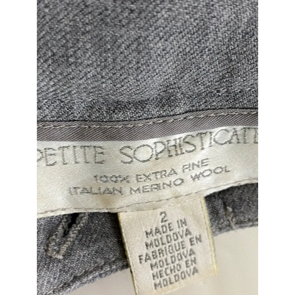 PETITE SOPHISTICATES Women's Gray Merino Wool Straight-Leg Dress Pant SZ 2