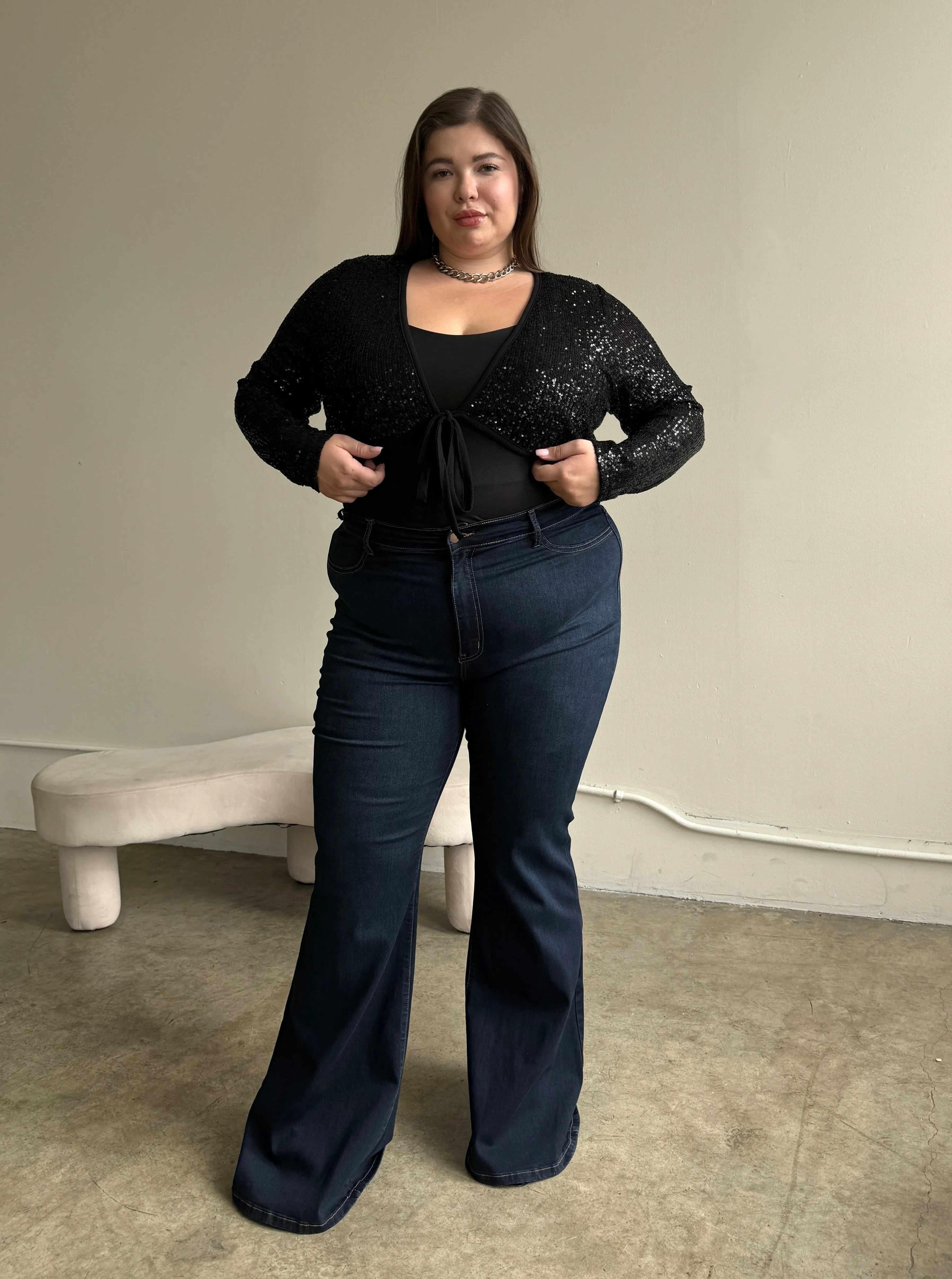 Plus Size Sparkly Sequin Tie Front Top
