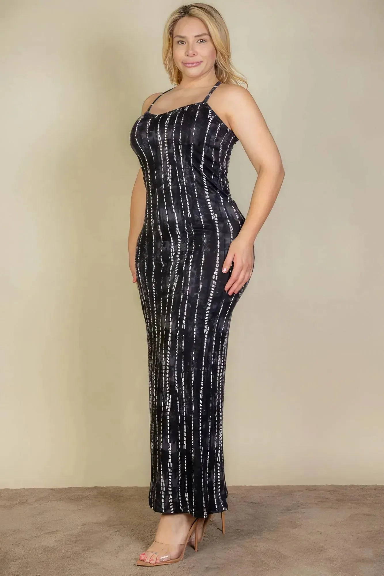 Plus Size Tie Dye Printed Cami Bodycon Maxi Dress