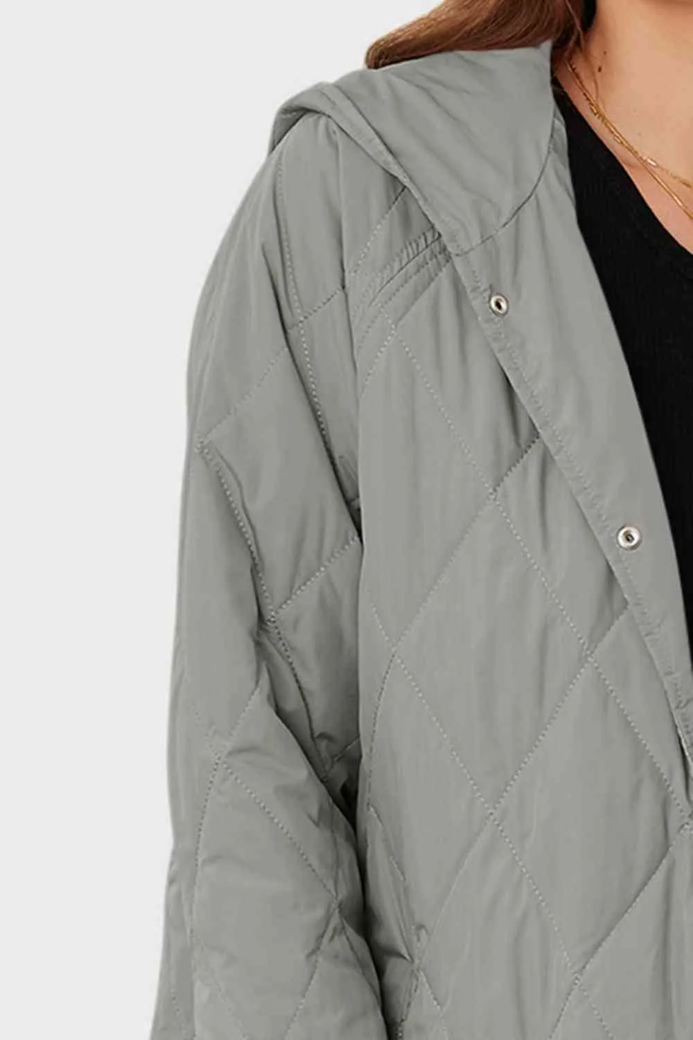 Quilted Hooded Snap Button Jacket
