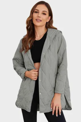 Quilted Hooded Snap Button Jacket