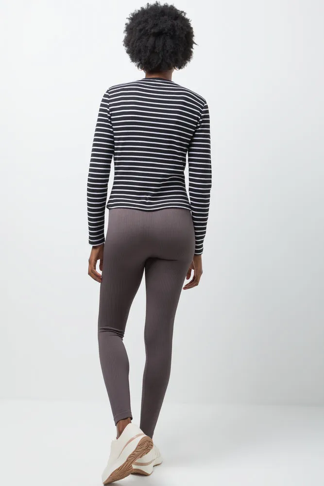 Rib Seamless Wide Waist Legging Dark Grey