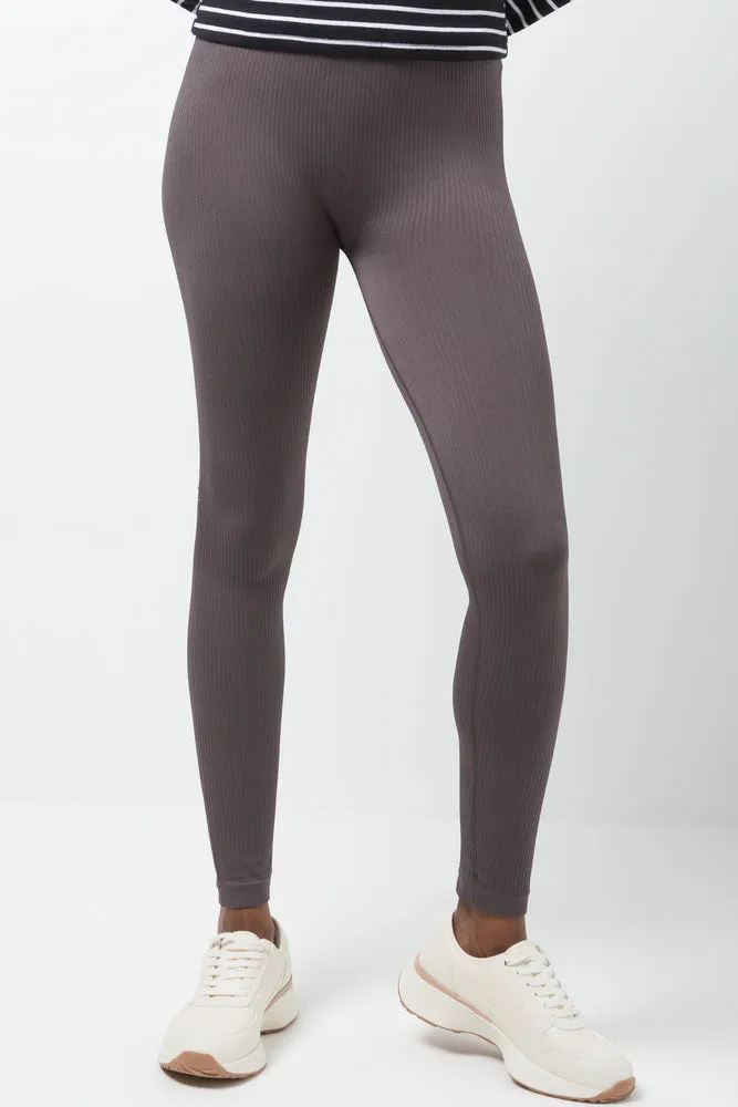Rib Seamless Wide Waist Legging Dark Grey