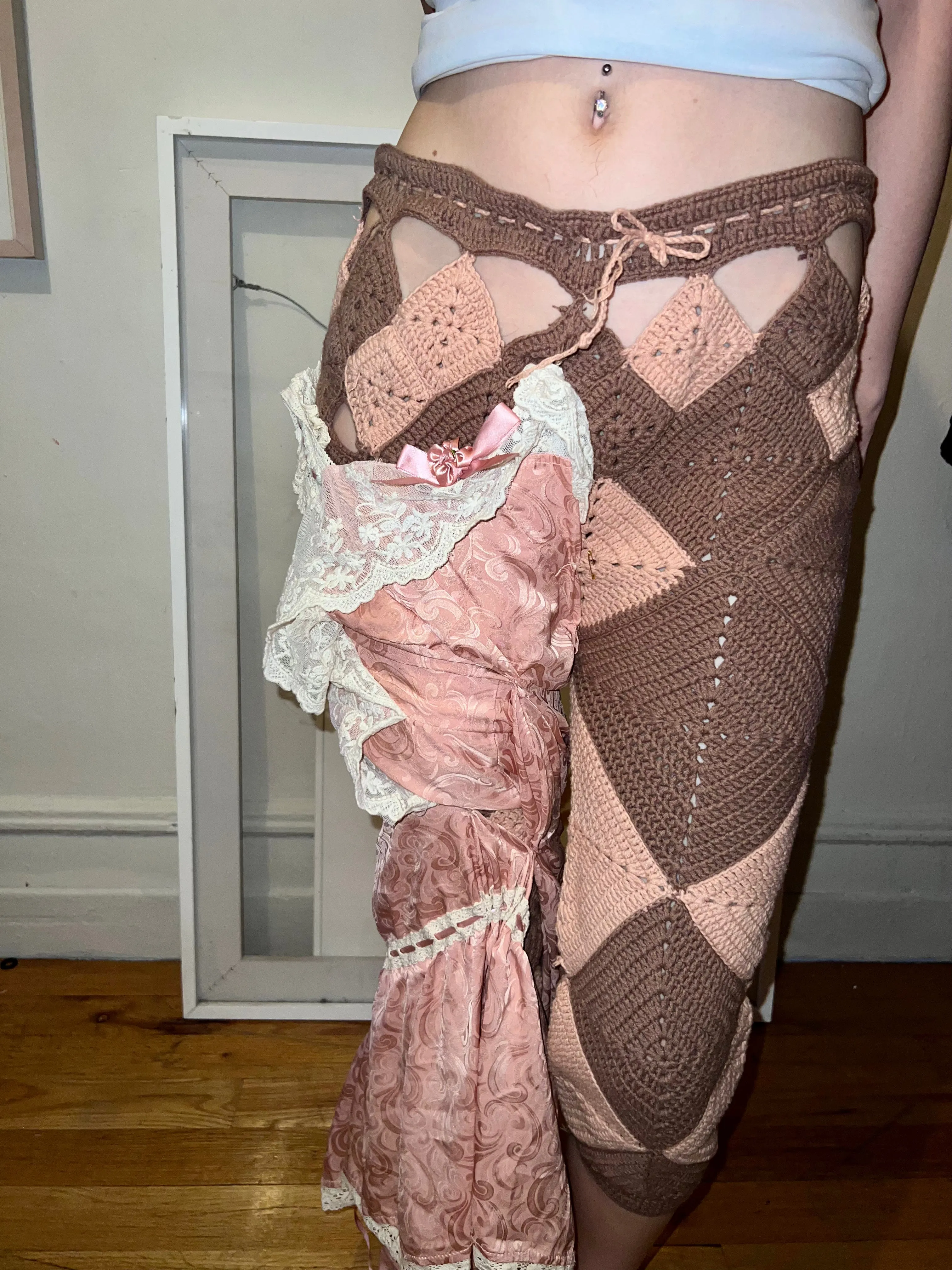 Silk Draped Crochet  Trousers