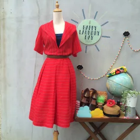 Simply Red | Vintage Homemade Handmade pinstripe Nautical wide-collar Red Dress