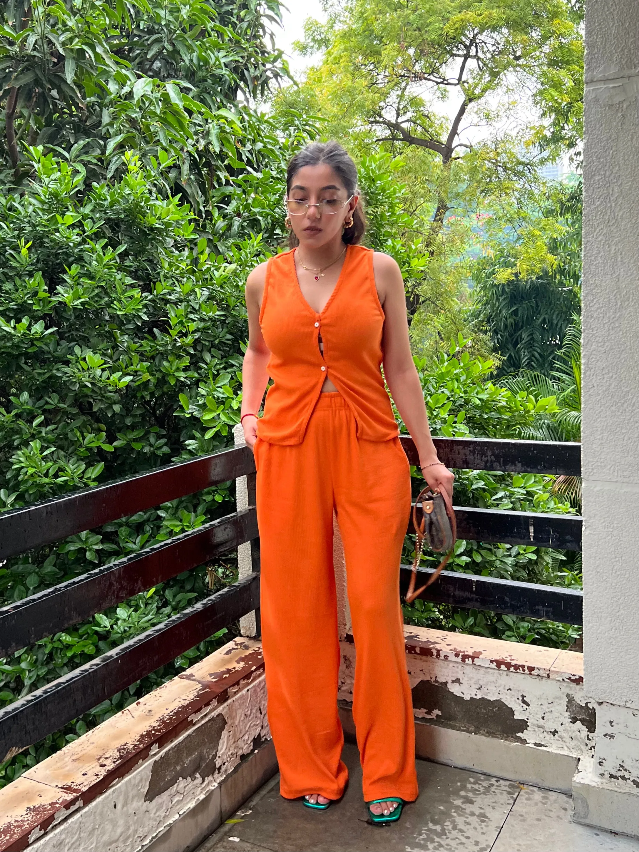 Sleeveless Orange Rib Co-ord