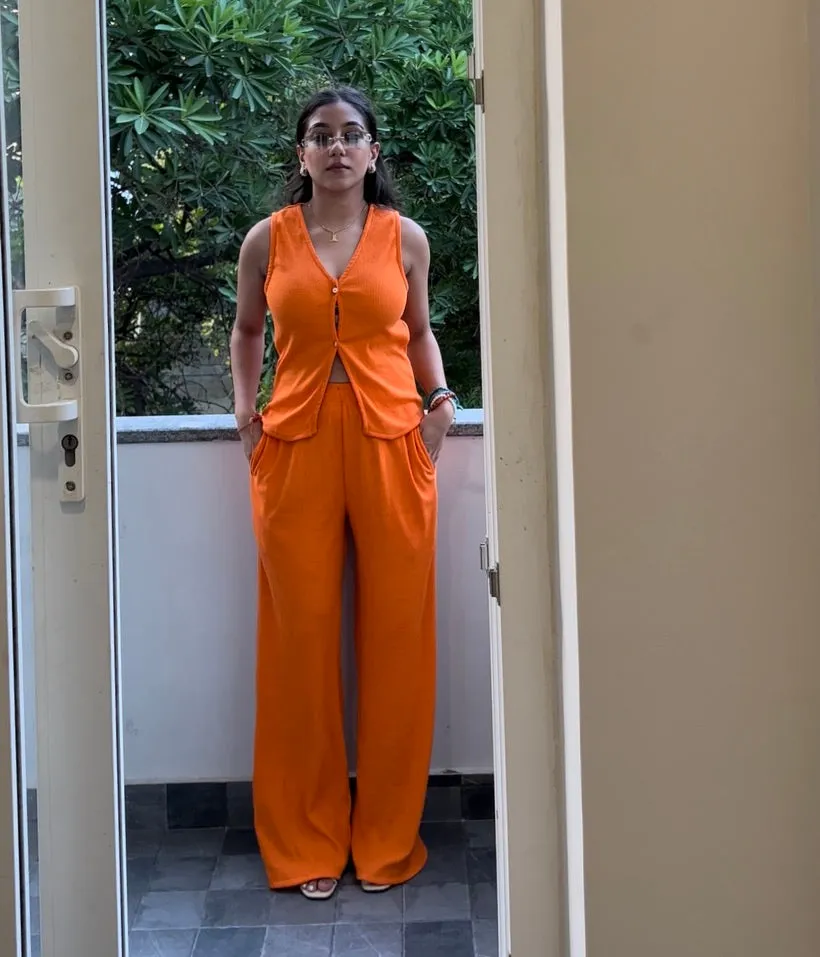 Sleeveless Orange Rib Co-ord