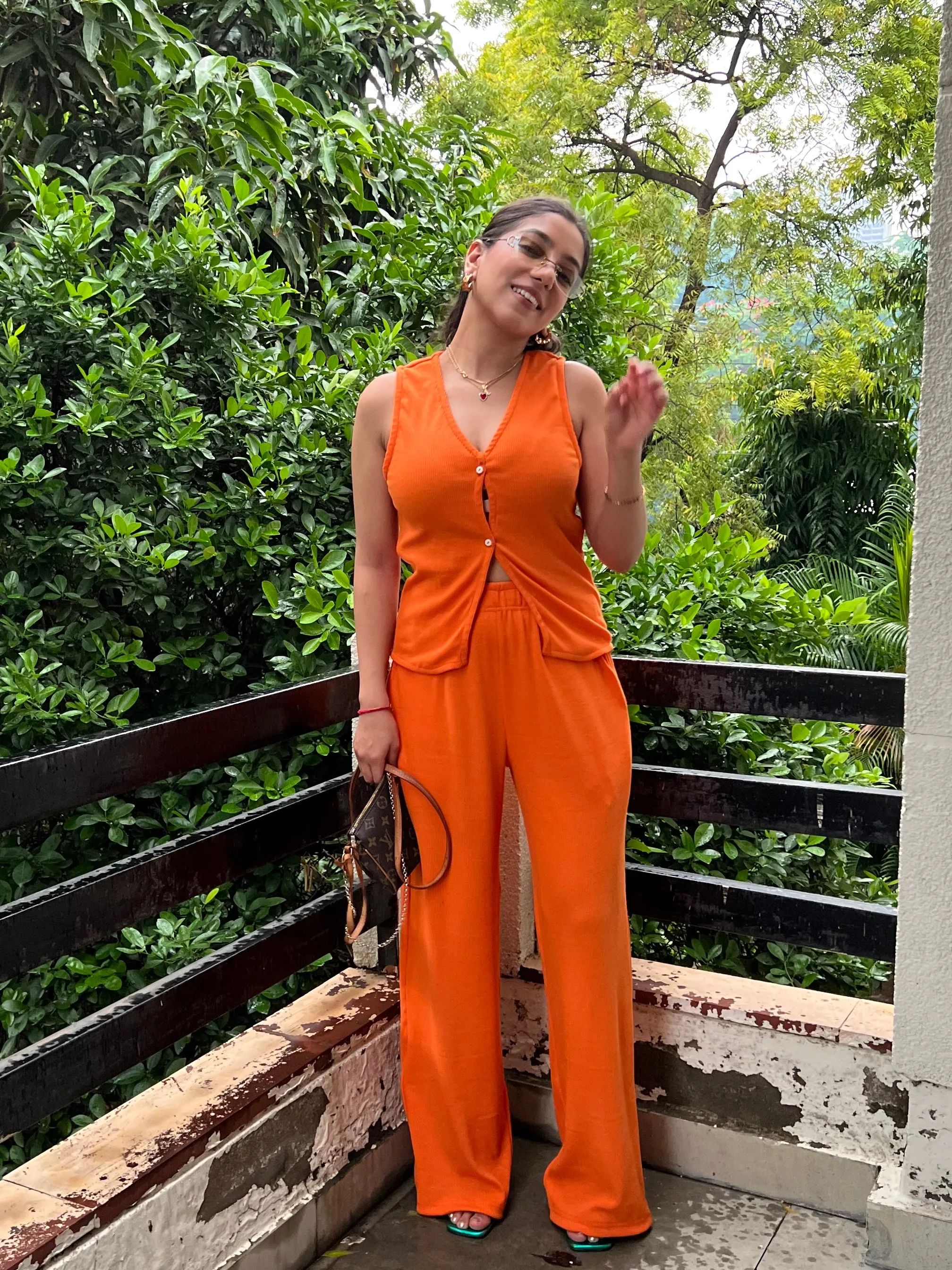 Sleeveless Orange Rib Co-ord
