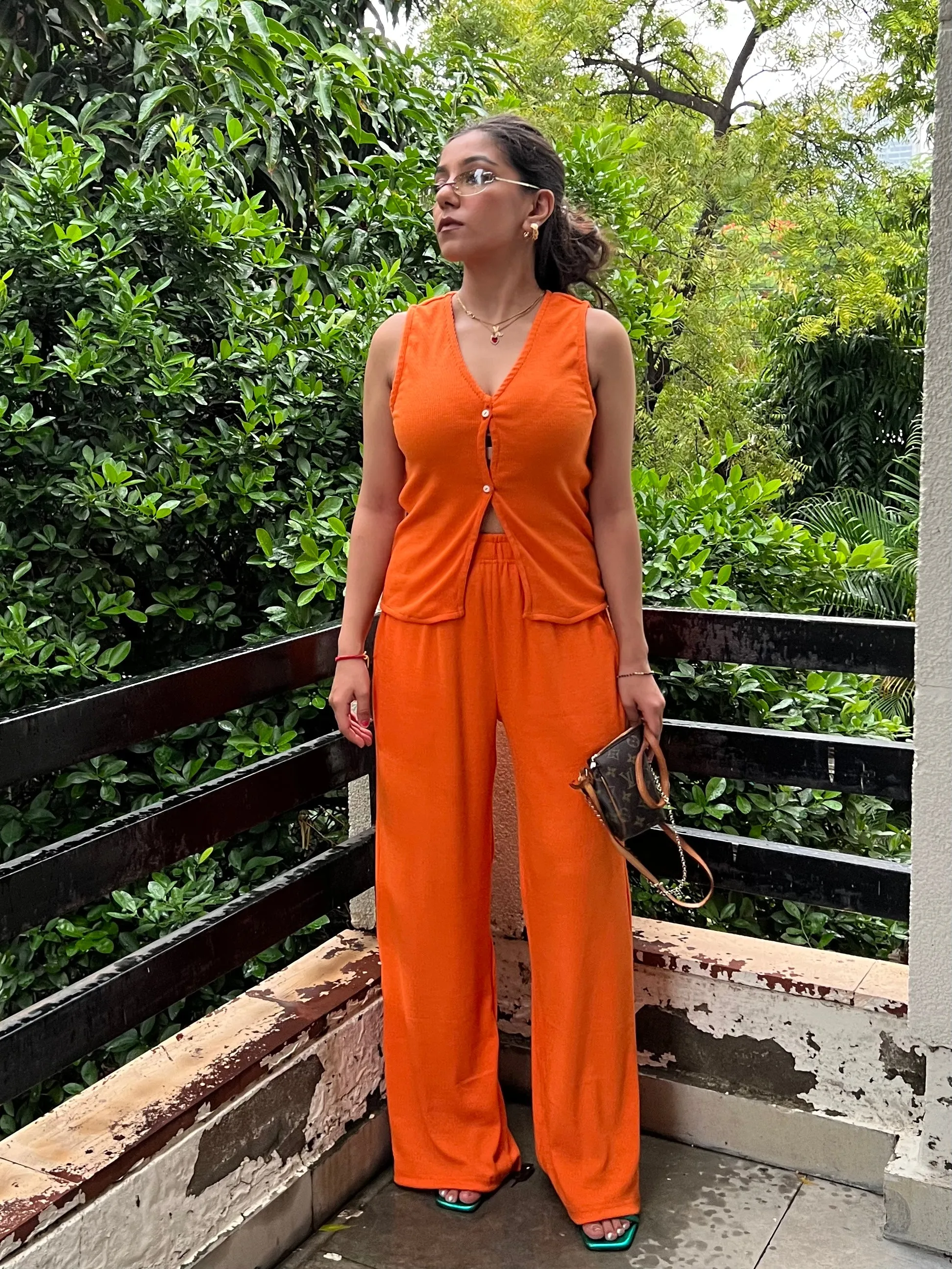 Sleeveless Orange Rib Co-ord