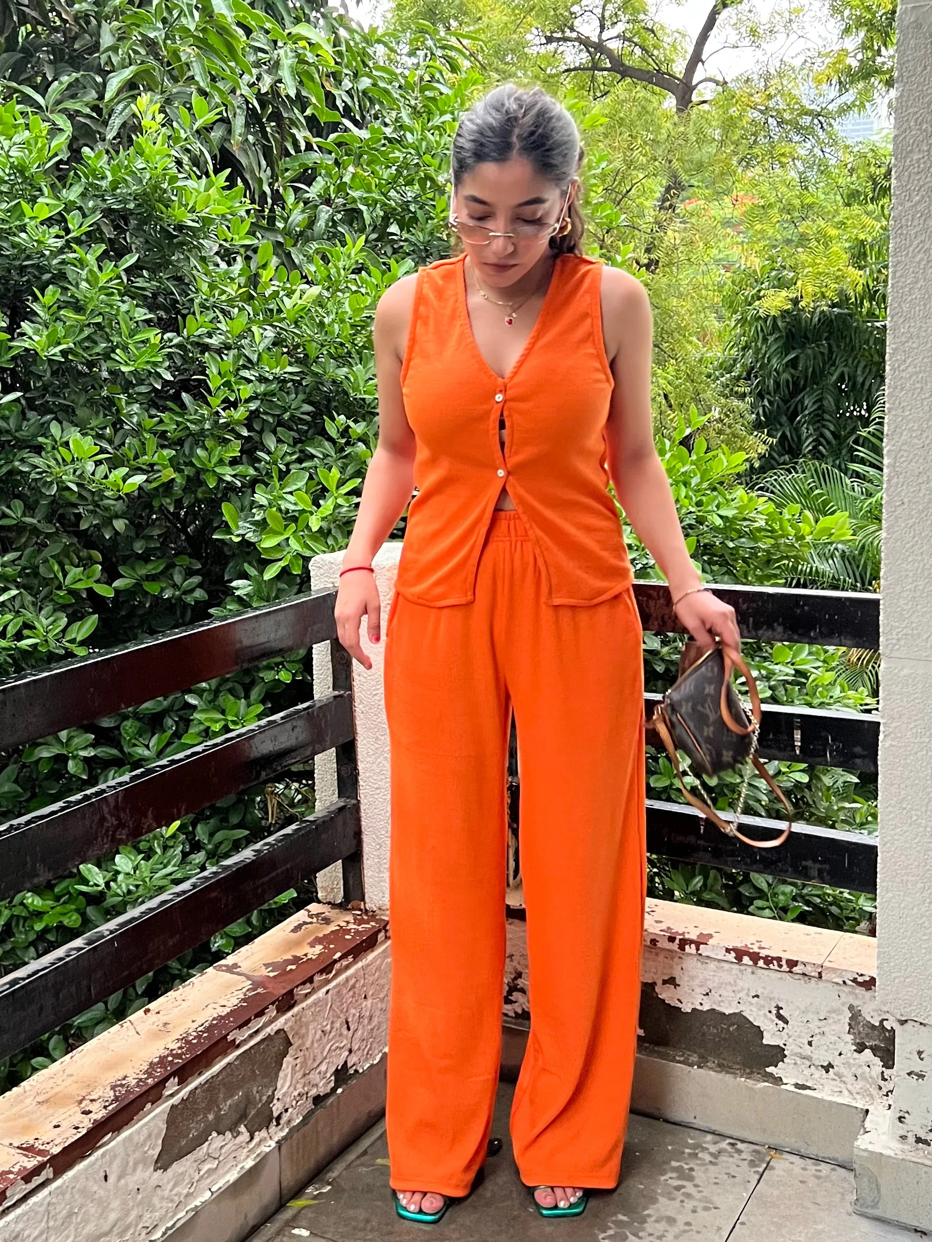Sleeveless Orange Rib Co-ord