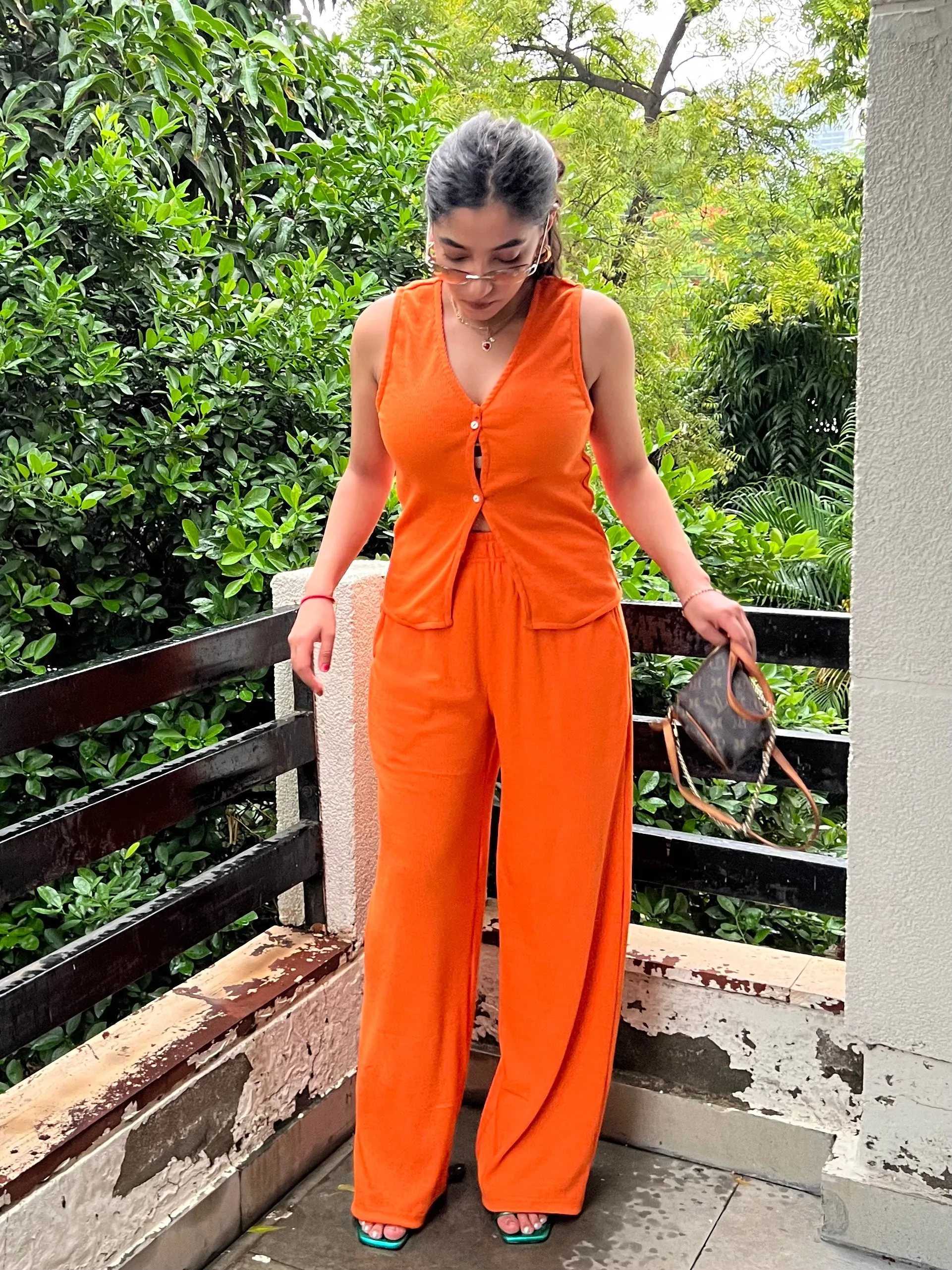 Sleeveless Orange Rib Co-ord