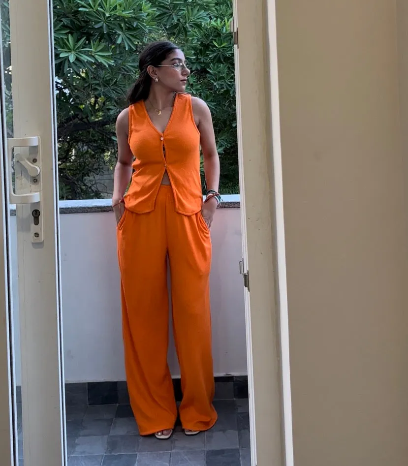 Sleeveless Orange Rib Co-ord