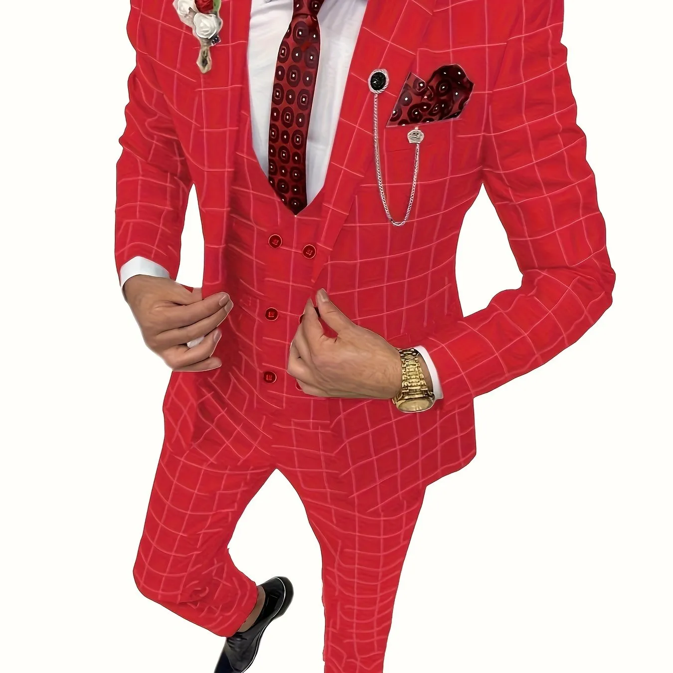 [Slim Fit Double Breasted Tuxedo] Mens Suit Plaid Tuxedos Business Suits Slim Fit Double Breasted