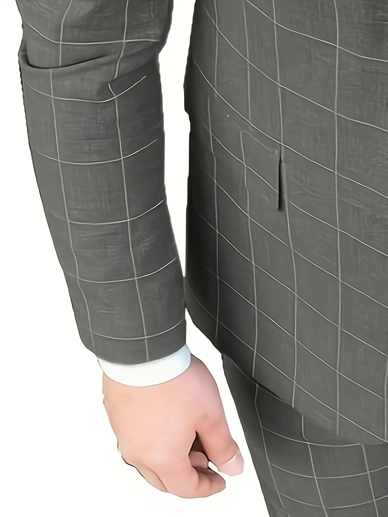 [Slim Fit Double Breasted Tuxedo] Mens Suit Plaid Tuxedos Business Suits Slim Fit Double Breasted