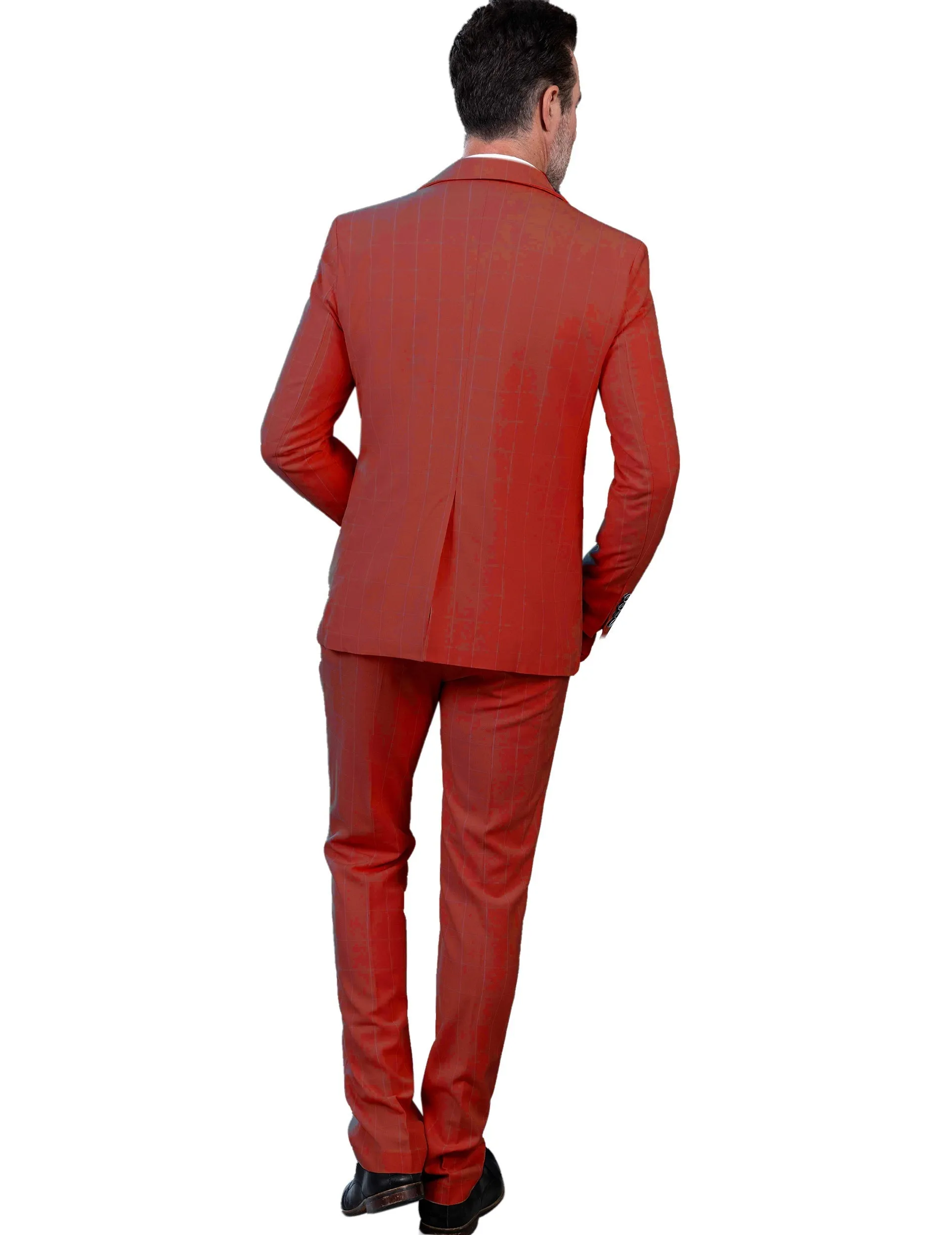 [Slim Fit Double Breasted Tuxedo] Mens Suit Plaid Tuxedos Business Suits Slim Fit Double Breasted