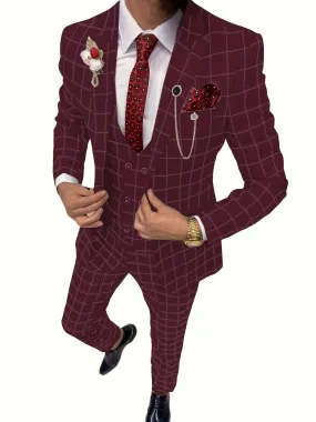 [Slim Fit Double Breasted Tuxedo] Mens Suit Plaid Tuxedos Business Suits Slim Fit Double Breasted
