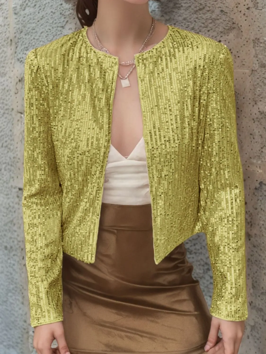 Sparkly Sequin Open Front Cropped Jacket