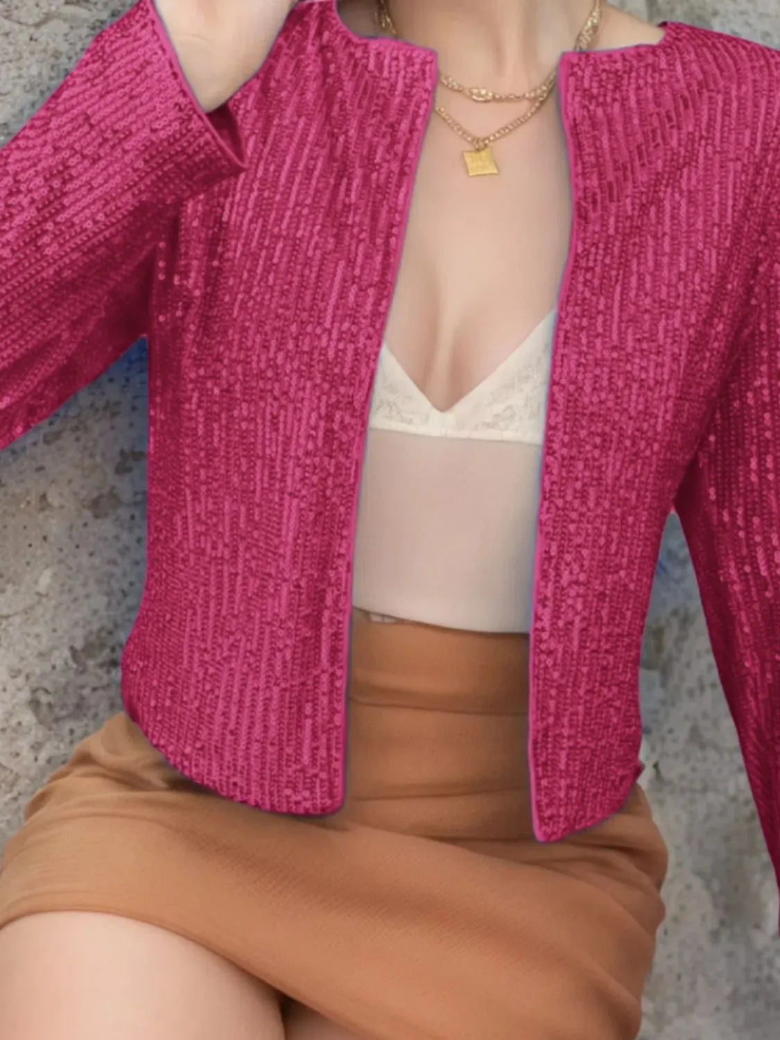 Sparkly Sequin Open Front Cropped Jacket