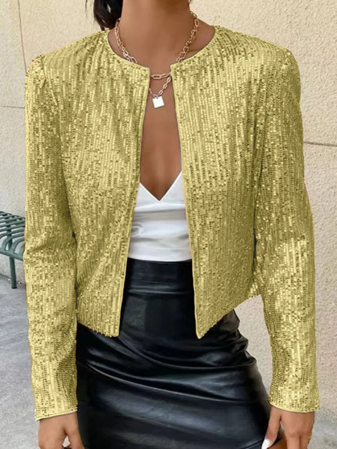 Sparkly Sequin Open Front Cropped Jacket