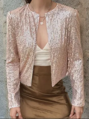 Sparkly Sequin Open Front Cropped Jacket