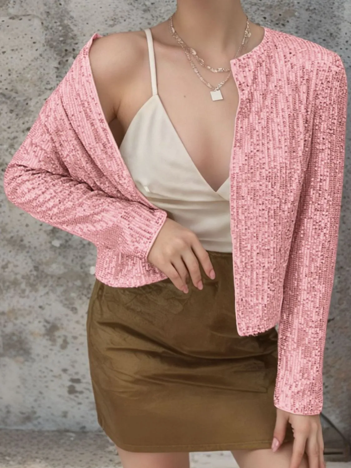 Sparkly Sequin Open Front Cropped Jacket