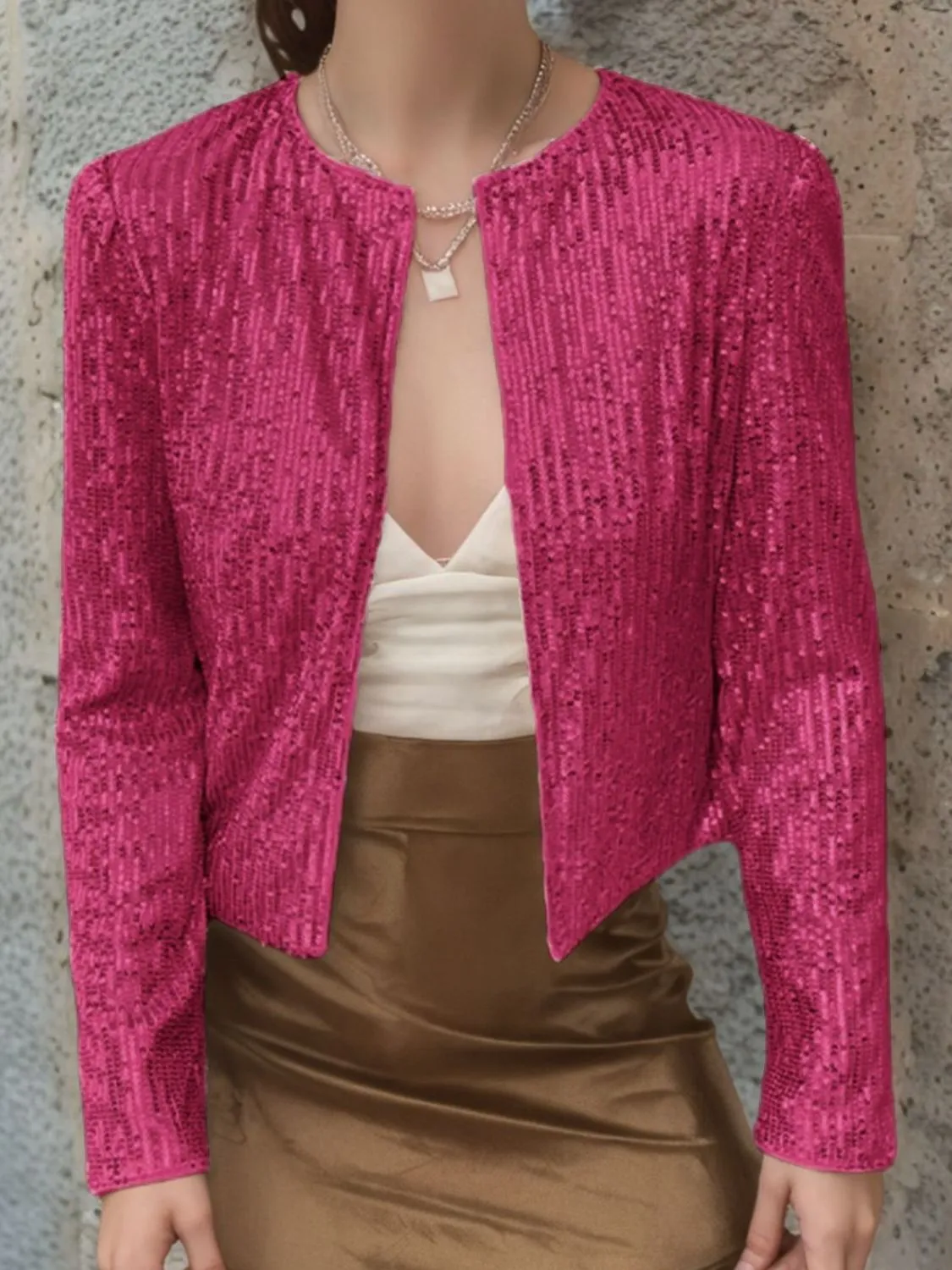 Sparkly Sequin Open Front Cropped Jacket